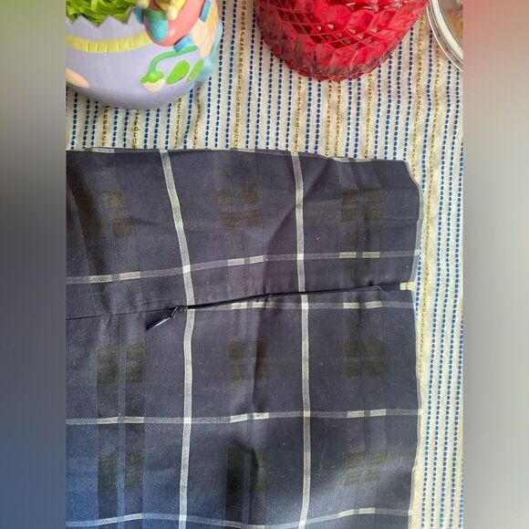 Akris Blue & White  Plaid  Shift Dress Size 10 Collared Zip Zipper Legs Button - Picture 9 of 14